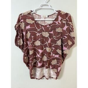 Ava Sky Women's Floral Print Scoop Neck Draped Silhouette Top - Size XS